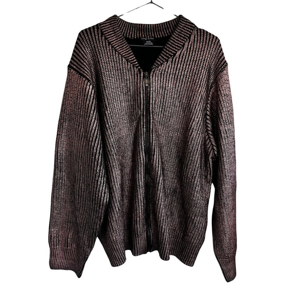 City Chic Black Metallic Rose Gold Brushed Chunky Knit Zip Up Cardigan Sweater